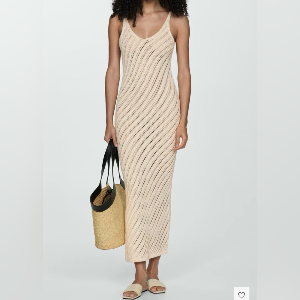 Elegant Cream Knit Maxi Dress Mango